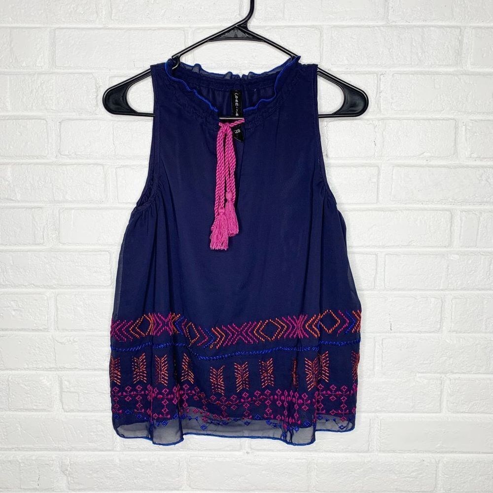 Ban‎ Jara Embroidered Navy High Neck Tank Top size XS